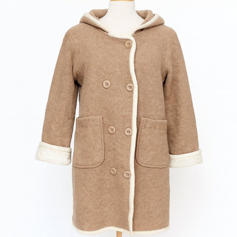 Vintage Casual WorkStyles Coat Wool Button Down Hooded Brown and Cream Size 1X